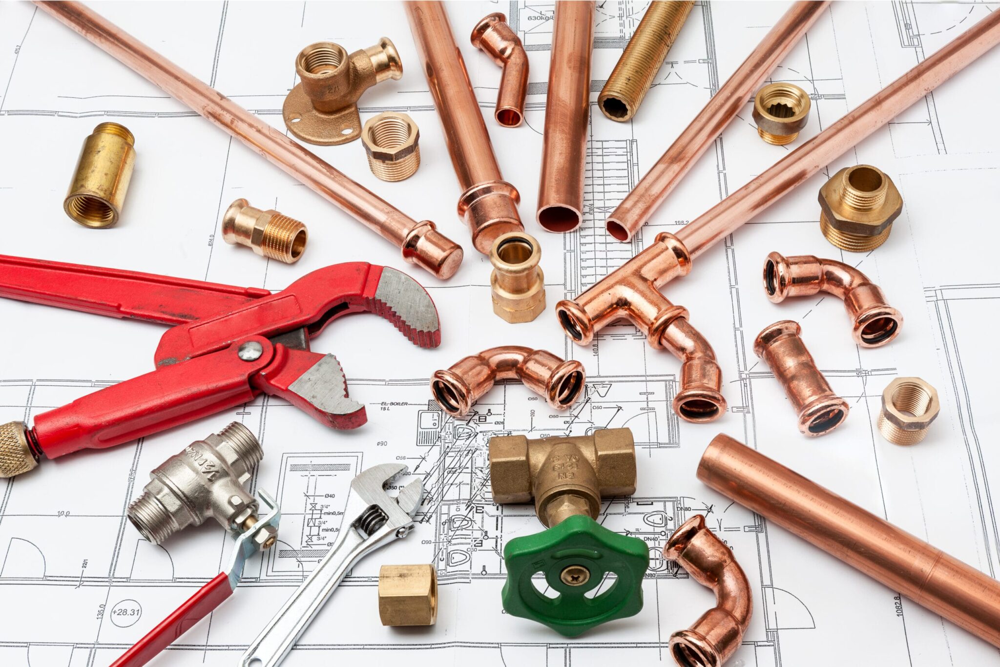 Copper pipes, fittings, valves, and plumbing tools in Menifee