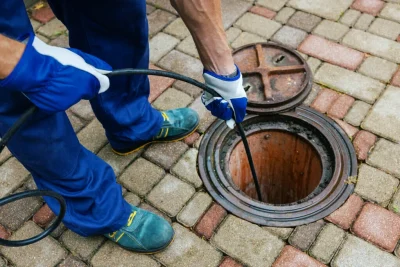Plumber cleaning an outdoor sewer drain in Menifee