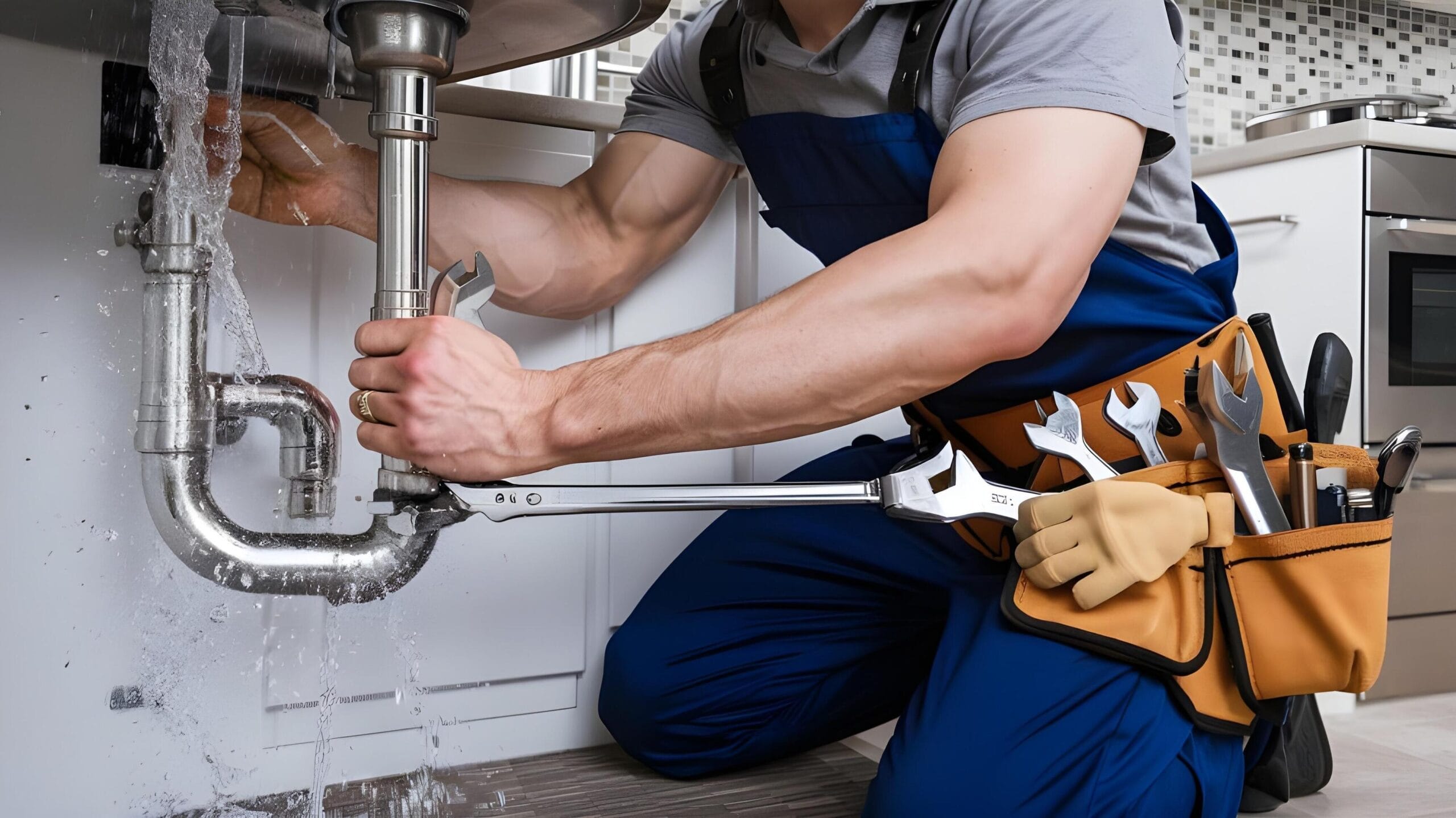 Plumber tightening a residential plumbing pipe in Menifee
